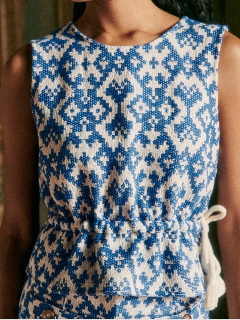 Sezane Darlene Blouse Geo Blue Jacquard - Size 4